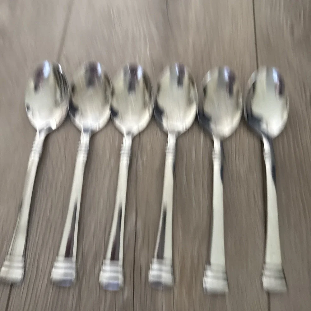 6 Place Oval Soup Spoons Cambridge CODIE GLOSSY Stainless China 7 1/8